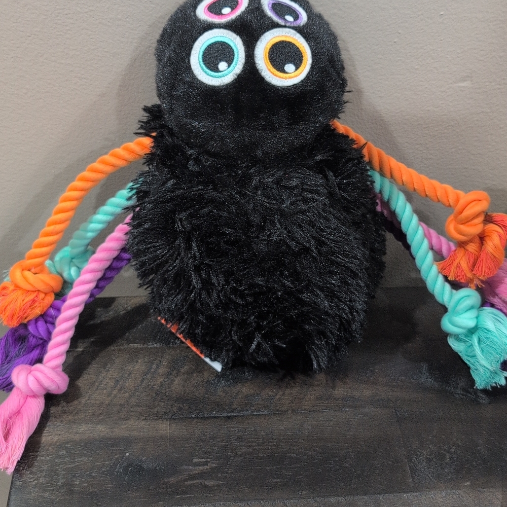 Boots & Barkley Black Plush Spider with Colorful Legs
